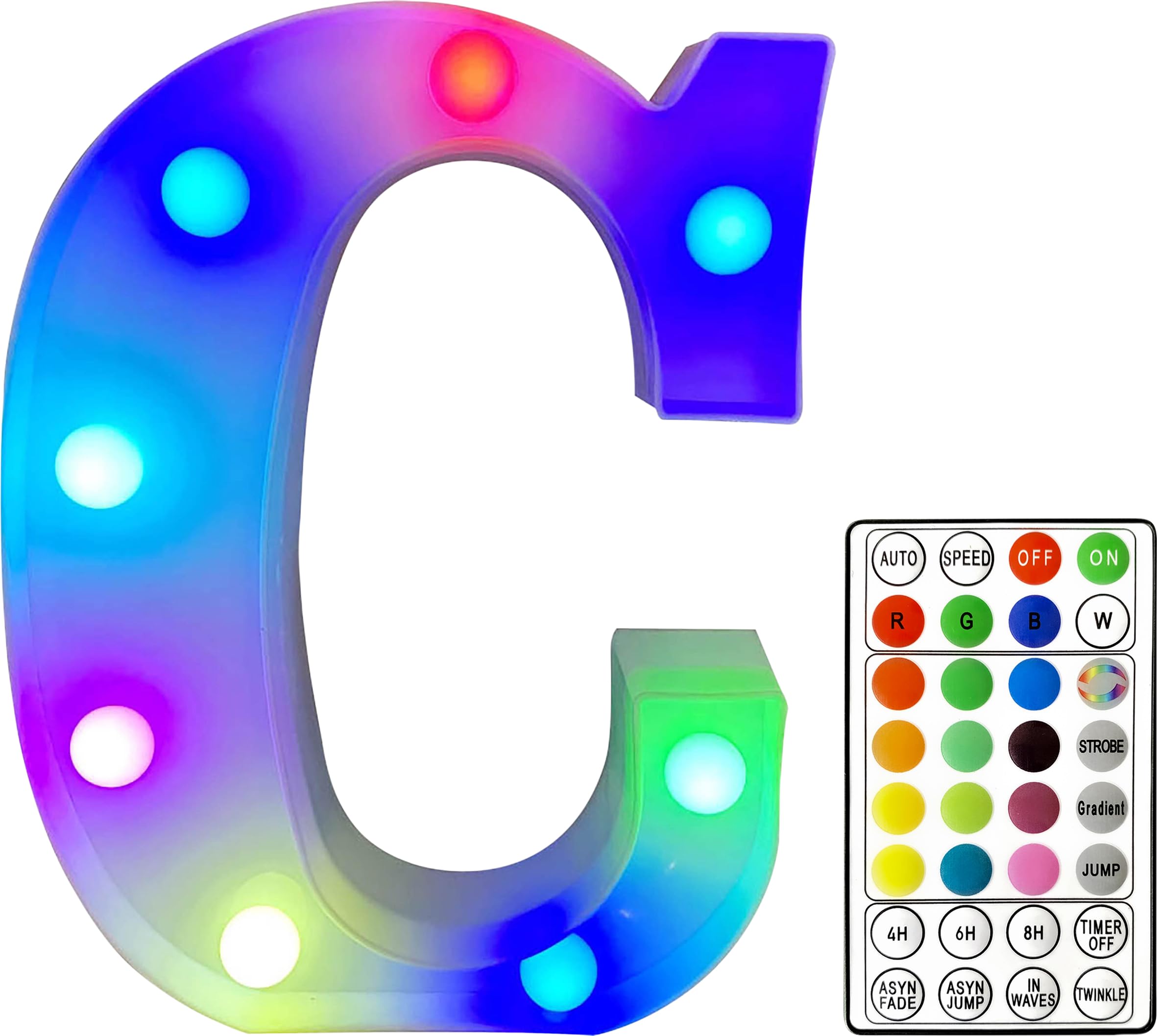 St Helens Home and Garden RGB Colourful Light Up Letter Sign with Remote Control Battery Operated for Parties, Weddings, Celebrations, Bedrooms, Battery Operated. Letter C