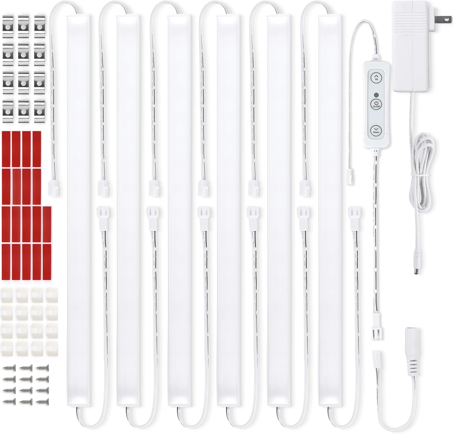 Litever Under Cabinet Lighting Kit Plug in, 6 pcs 12 Inches LED Light Bars. Super Bright Dimmable Linkable for Kitchen Undercabinet Counter Top Shelf Pantry Closet Display Lighting. Warm White 3000K Warm White 3000K 6-Light-Kit