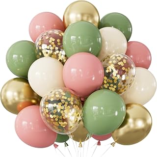 Pink and Green Balloons, 50pcs 12in Boho, Latex Party Decor