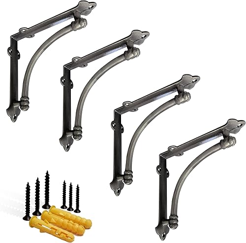 Miniatura 21 de NACH Soportes decorativos para estantes, paquete de 2 soportes de estante de hierro fundido de metal antiguo de 9.6 x 1.7 x 9.6 pulgadas, soportes