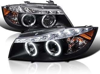 SPEC-D TUNING LED Strip Black Projector Headlights Compatible with 2006-2008 BMW E90 3-Series 4 Door Sedan, Left + Right Pair Headlamps Assembly
