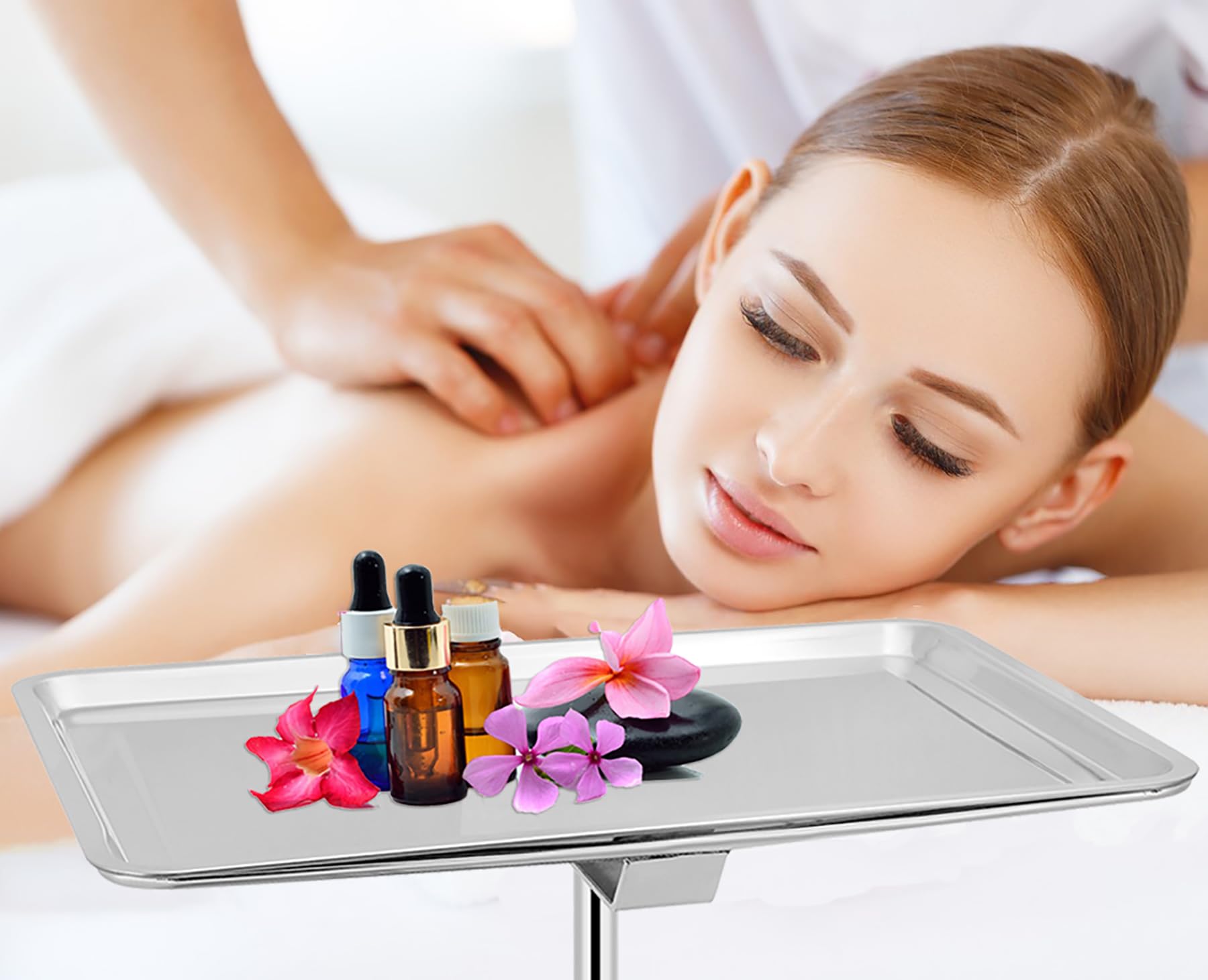 Salon-Tablett, extra großes Tattoo-Tablett, Premium-Edelstahl-Tablett, Wagen für Klinik, Spa, Zahnärzte, rollende Friseure, Mayo-Ständer mit Bremsrädern