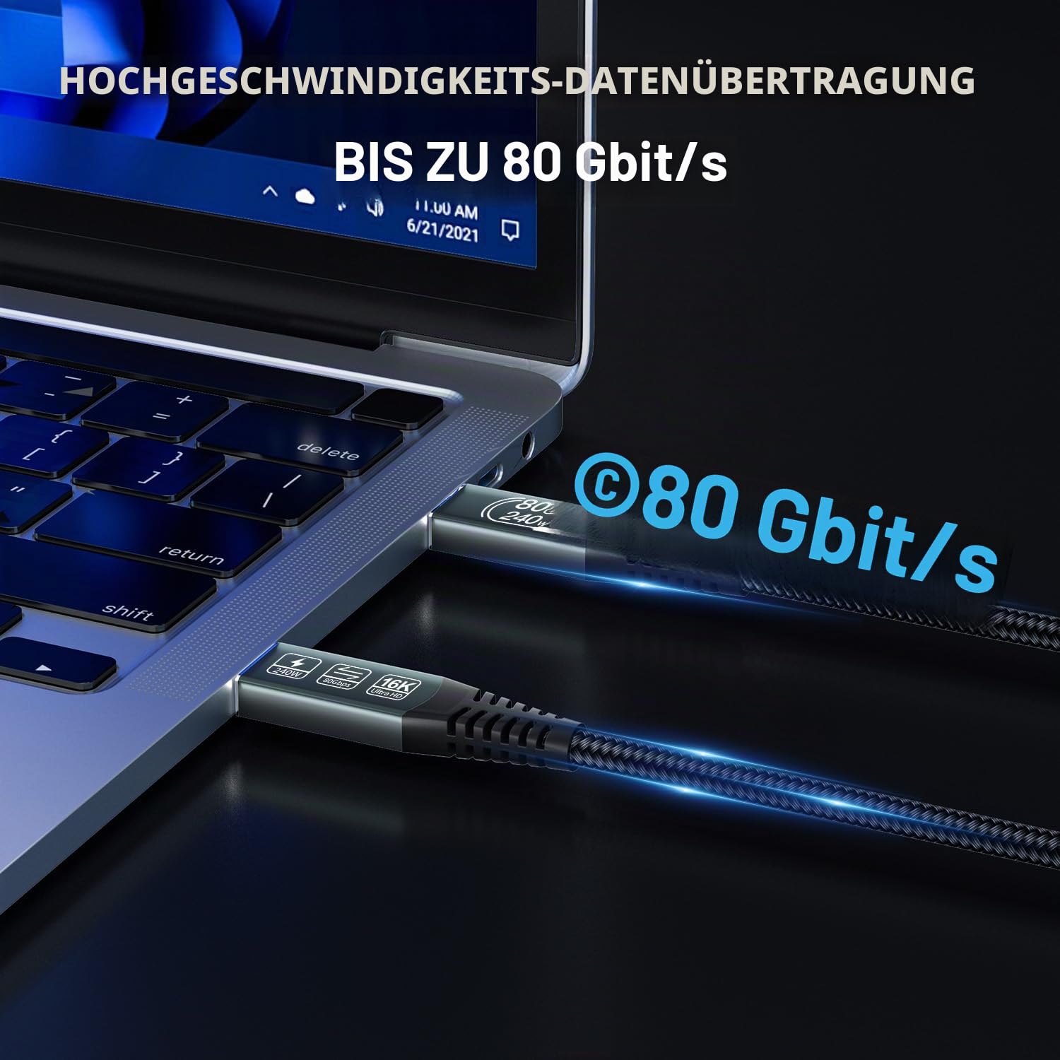 CAKOBLE Thunderbolt 5 kabel 3m,80Gbps Datenkabel, 16K/ 8K Videoübertragung,240W Ladekabel USB5 Kompatibel mit Thunderbolt 4,Thunderbolt 3 USB 4 für Hub,Dock,M3,SSD,eGPU,Laptops,Display,Monitor
