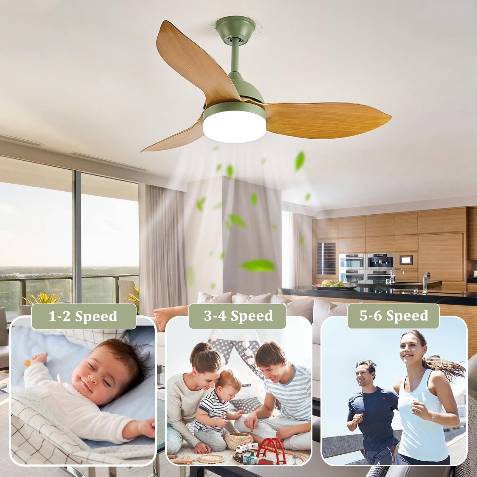 Plafondventilator met Verlichting 6 Snelheden Stille Woonkamer Ventilator Lamp Plafond Led Dimbare Omkeerbare Motor Lamp Ventilator Plafond met Afstandsbediening Slaapkamer Eetkamer-E|121CM