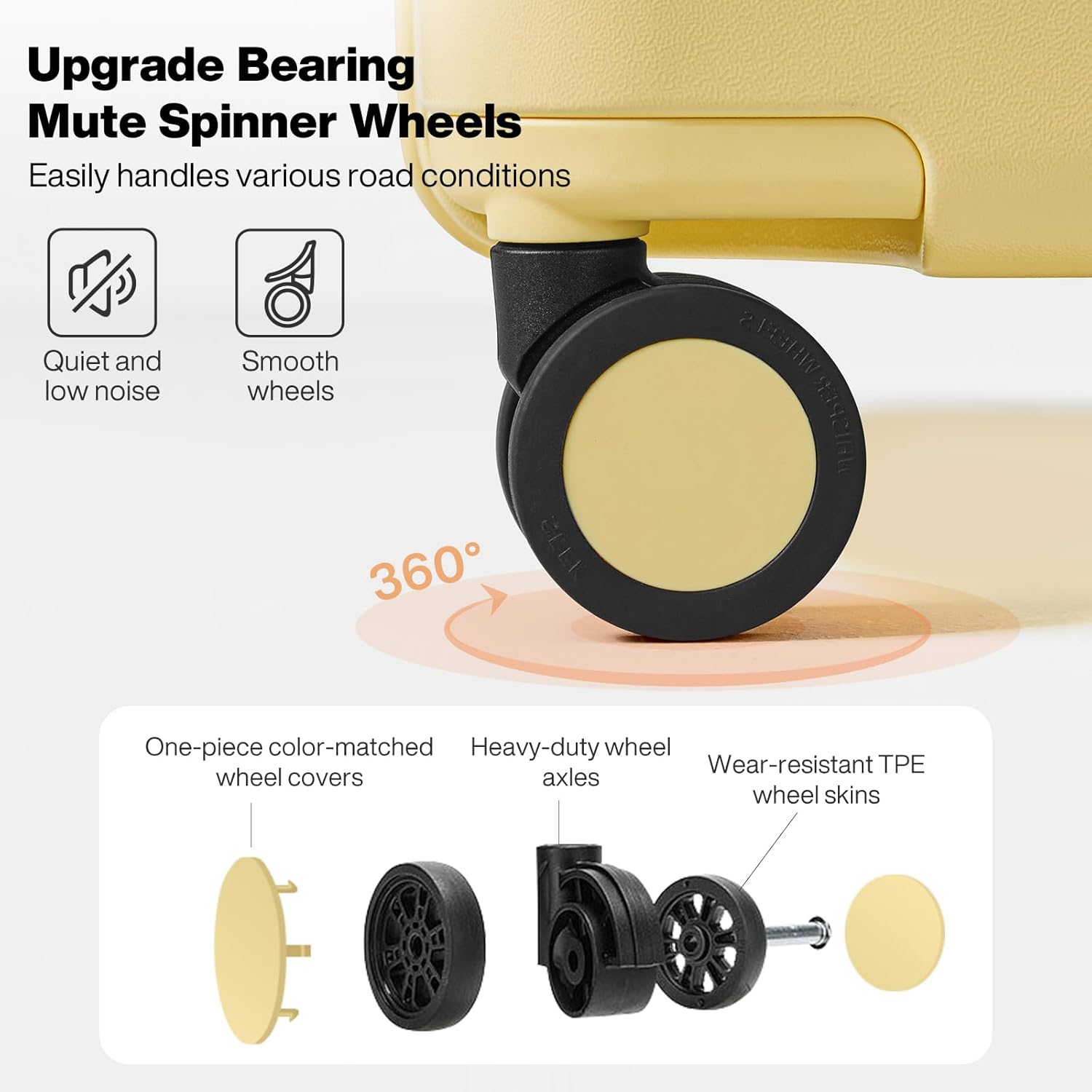 mixi 26'' Max Trunk Luggage Large Checked Luggage PC Hard Shell Rolling Travel Suitcases with Spinner Wheels & TSA Lock, Lark Yellow - Image 5