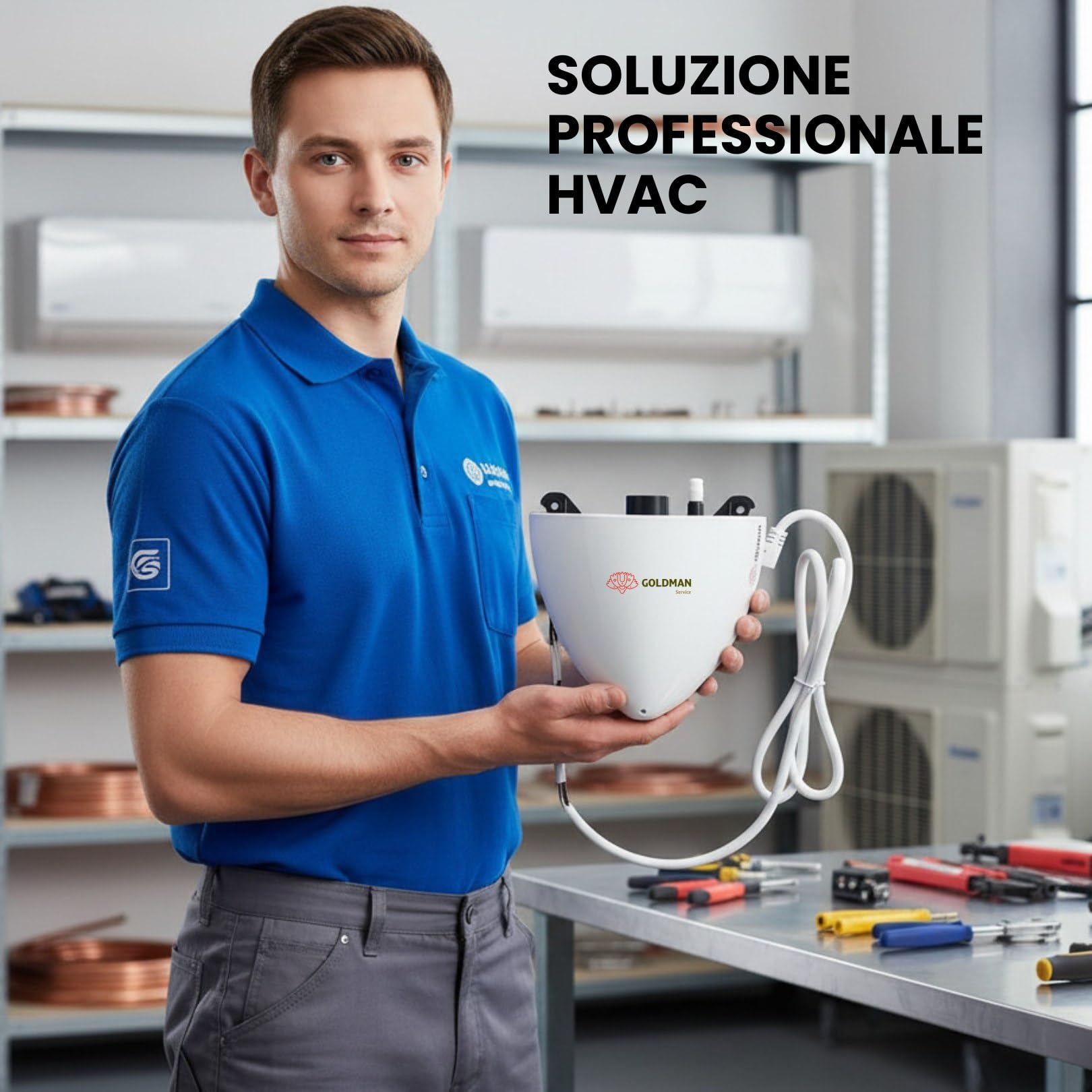GOLDMAN SERVICE | Pompa a condensazione aria condizionata murale 20m sollevamento | Pompa di scarico Split Ultra Silenziosa 17dB | Sistema di allarme integrato | 5W a basso consumo