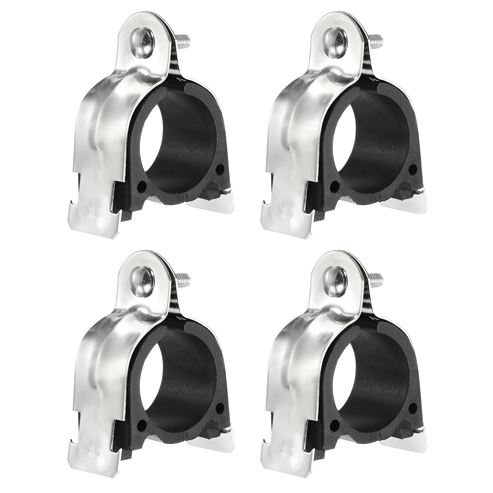 sourcing map 4pcs Rubber Cushion Strut Clamp 1-1/2" Universal 304 Stainless Steel Strut Clamps with Bolt and Nut for Copper PEX Pipe CVPC Tubing, Silver Black โ image 1