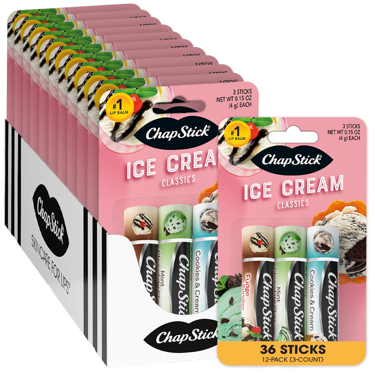 Amazon.com : ChapStick Lip Moisturizer, Ice Cream 3-Packs (12 Sets