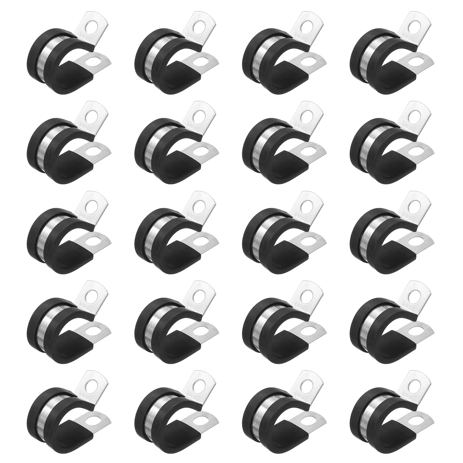 sourcing map 20pcs Stainless Steel Cable Clamp 11/16 Inch (18mm) Rubber Cushioned Conduit Clamps Wire Holder Strap Clips for Automotive Industrial Household Installation Pipe Wire
