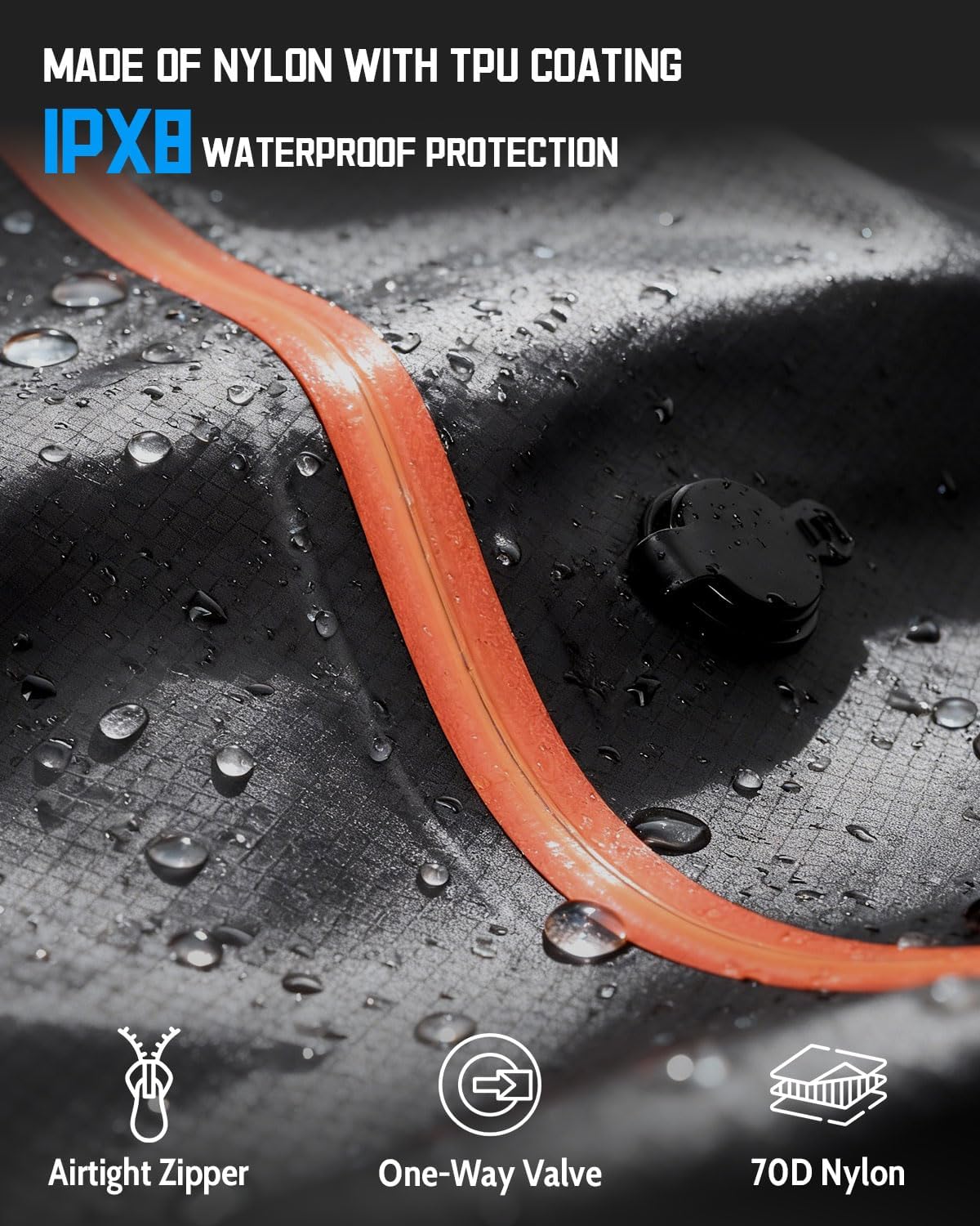 Zurligi Vacuum Compression Bag with Pump for Travel – IPX8 Waterproof Reusable Vacuum Packing Cube, 39L Carry-On Vacuum Seal Bag with Removable Handle for Clothes, Suitcase & Backpack(1-Pack Black) - Image 3