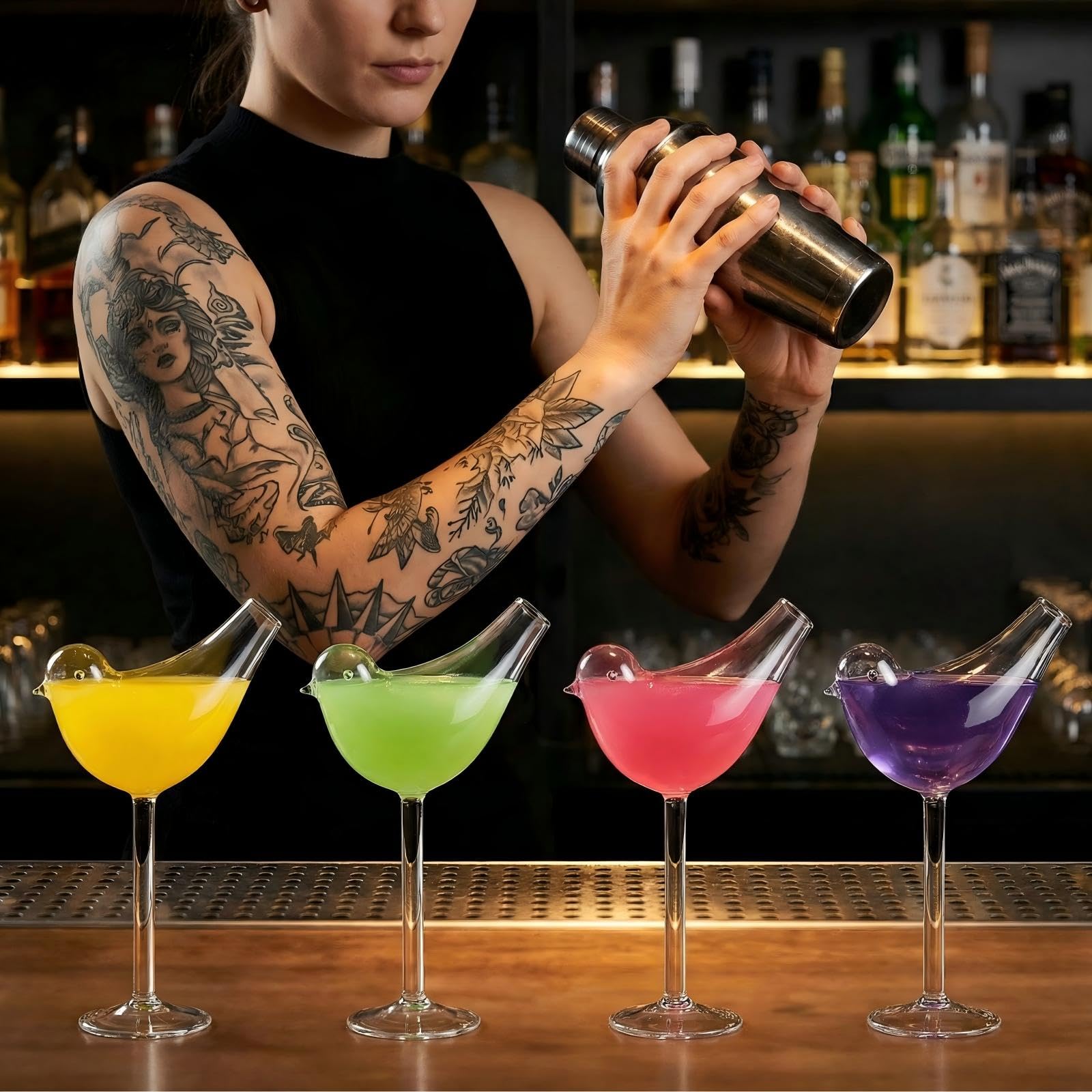 Bird Cocktail Glasses - 4 Pack Fancy Drinking Glasses -8