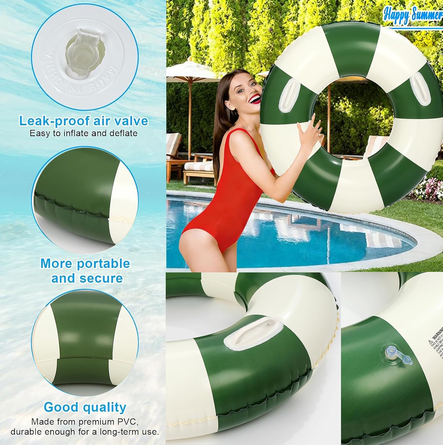 Inflatable Pool Floats for Adults- 2 Pack Striped Floaties Pool Tubes Swim Rings with Handles Inflatable Pool Float for Swimming Pool Party Lake Beach Adults