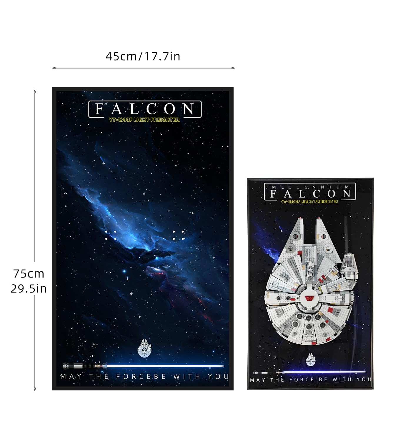 Cadre d'affichage Mural Compatible avec Lego Star Wars Faucon Millenium Jeu de Construction 75257, Compatible avec Lego Les Amateurs, Taille : 75x45 cm