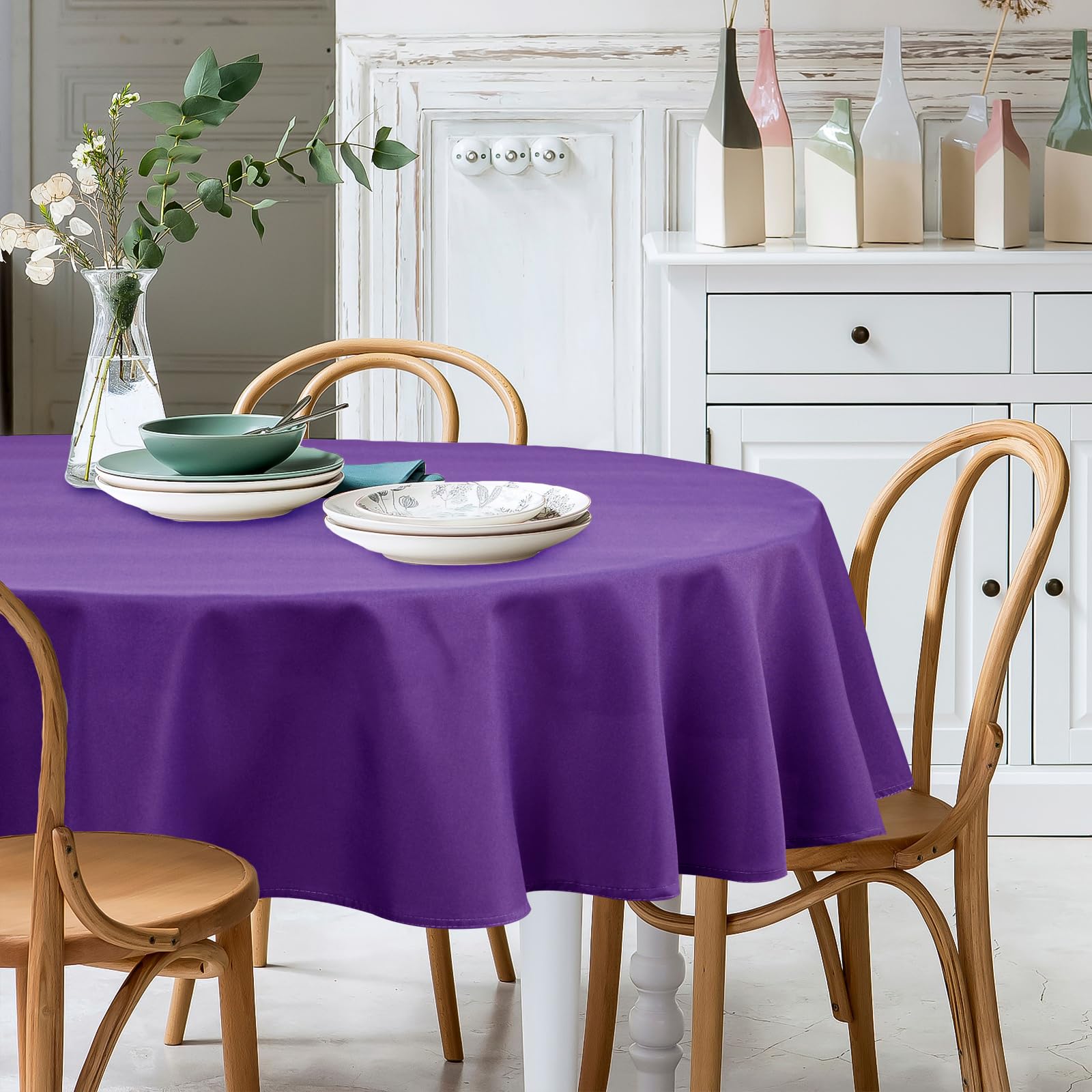 XWZO Round Tablecloth 90 Inch Polyester Folding Table Cloth, Round Table Cover Waterproof Wipe Clean Spillproof for Kitchen Dining Wedding Outdoor Picnic Buffet Party, Royal Purple