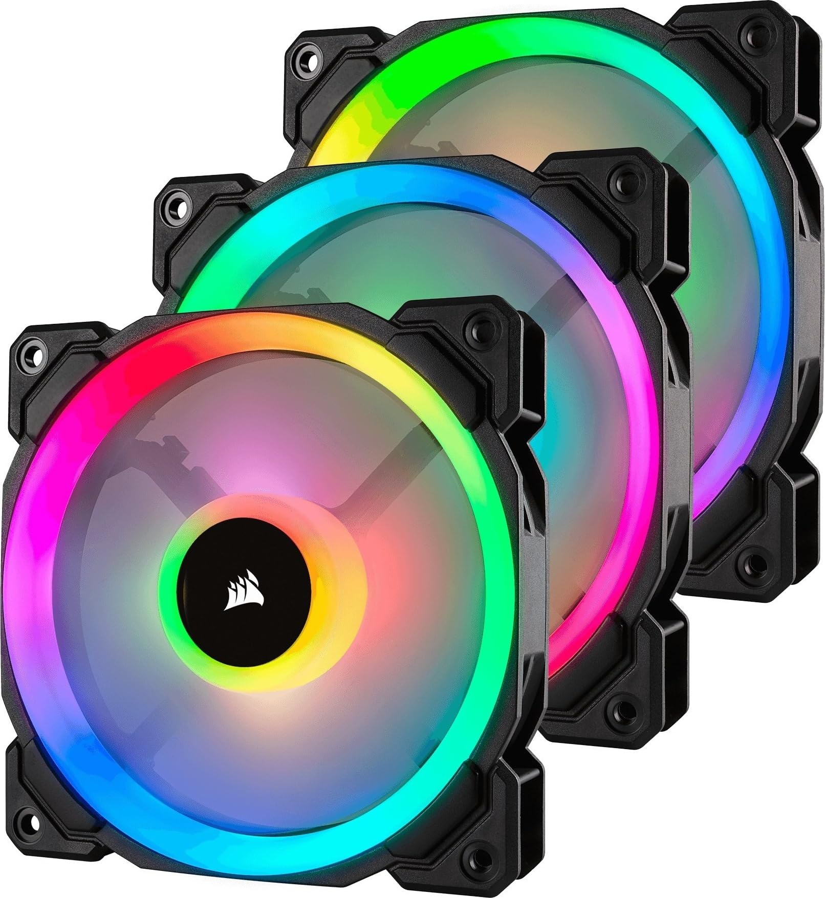 Corsair LL120 RGB, Ventilateur de Boitier Dual Light Loop RGB LED PWM 120mm avec Lighting Node et Hub (Triple Pack)