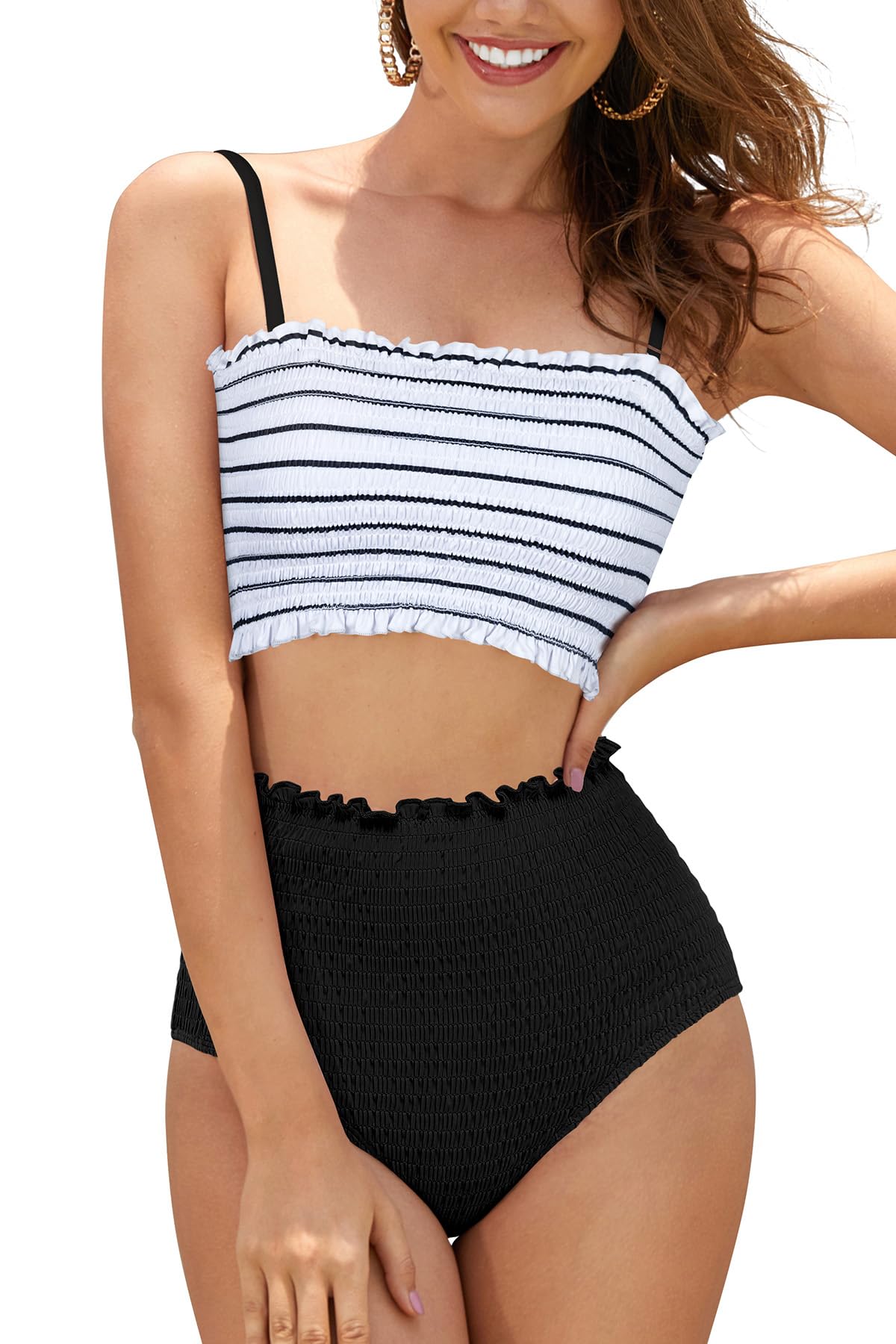 SHEKINI Traje de Baño para Mujer Elegante Ruched Bikini Falda Corta Incorporada Pantalones de Bikini Deportivo Verano Falda de Baño con Cordón de Playa — view 12