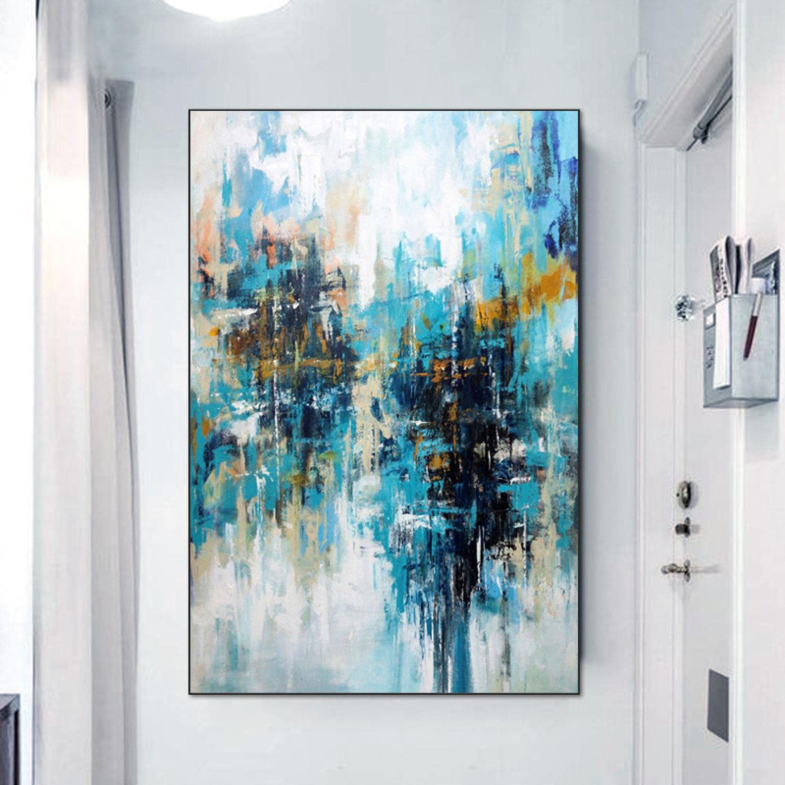 ZMFBHFBH large wall art abstract large blue oil painting modern mural living room decoration painting 50x70cm(20x28in) With Frame