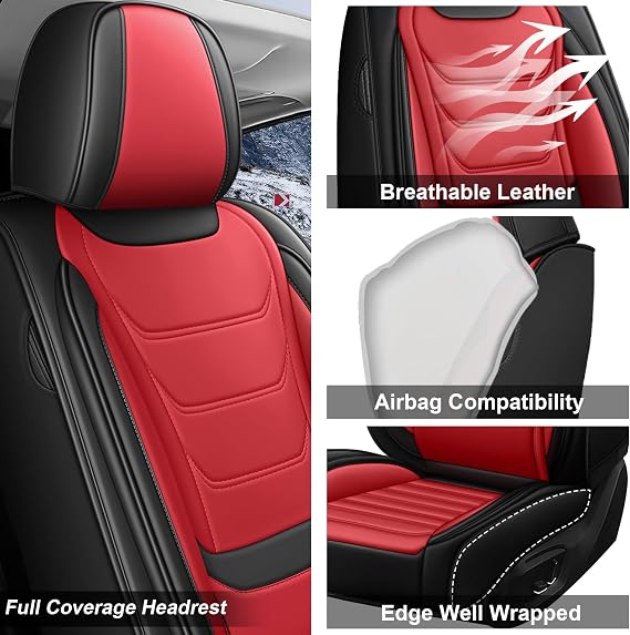 Car Seat Covers Front Seats for Hyundai Palisade 2020-2025, Waterproof Nappa Leather Car Seat Cover, Anti-Slip & Comfortable Car Seat Protector&Accessories(Black Red)