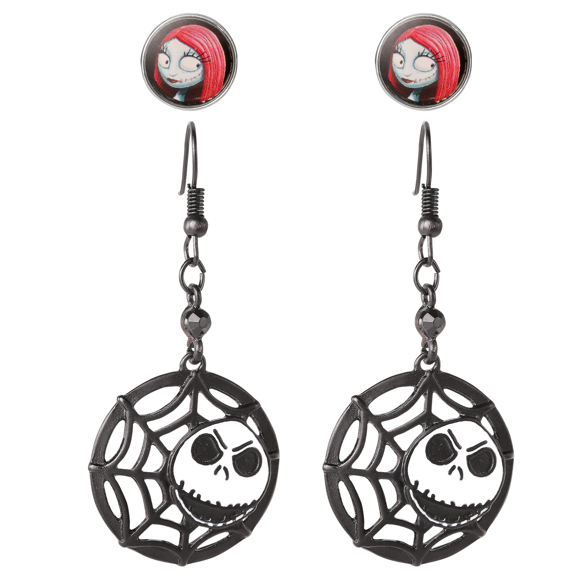 The Nightmare Before Christmas Earrings Set - Jack Skellington Dangling Earrings and Sally Stud Earrings - Disney Jewelry for Women