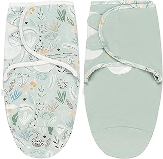 ZIGJOY Swaddle Blanket Cotton Knit Baby Wrap,1.0 Tog Newborn Wearable Swaddle Sleep Sacks，Adjustable 2 Pack Infant Sleep Sack for Baby Boy Girl（3-6Months Baby Green）