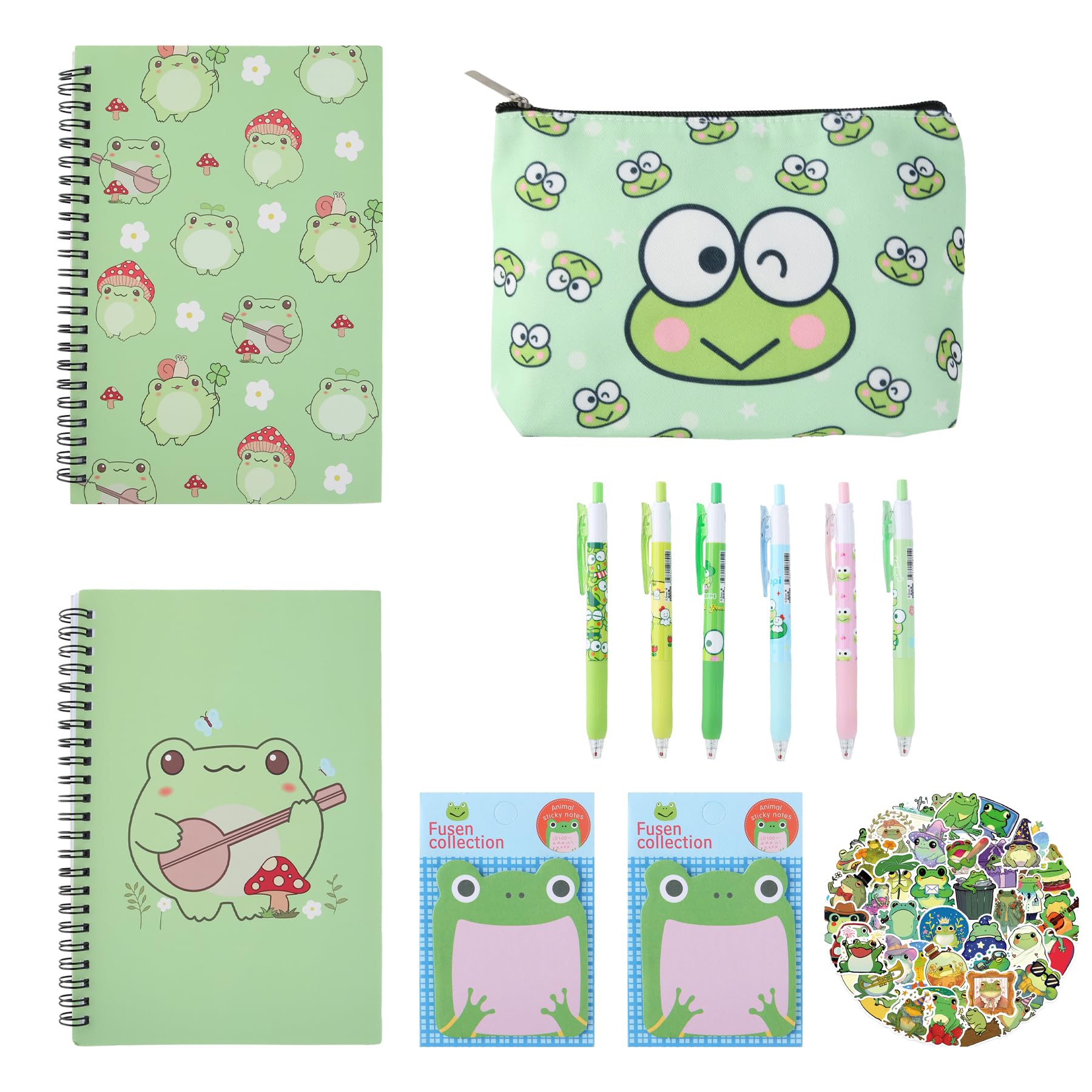 Wasise Frog Stationery - 12PCS Kawaii Stationery Set with Notebook Pens Stickers Pencil Case and Sticky Notes, Frog Themed Gifts for Women, Man and Teachers, Back to School Gift for Lovers