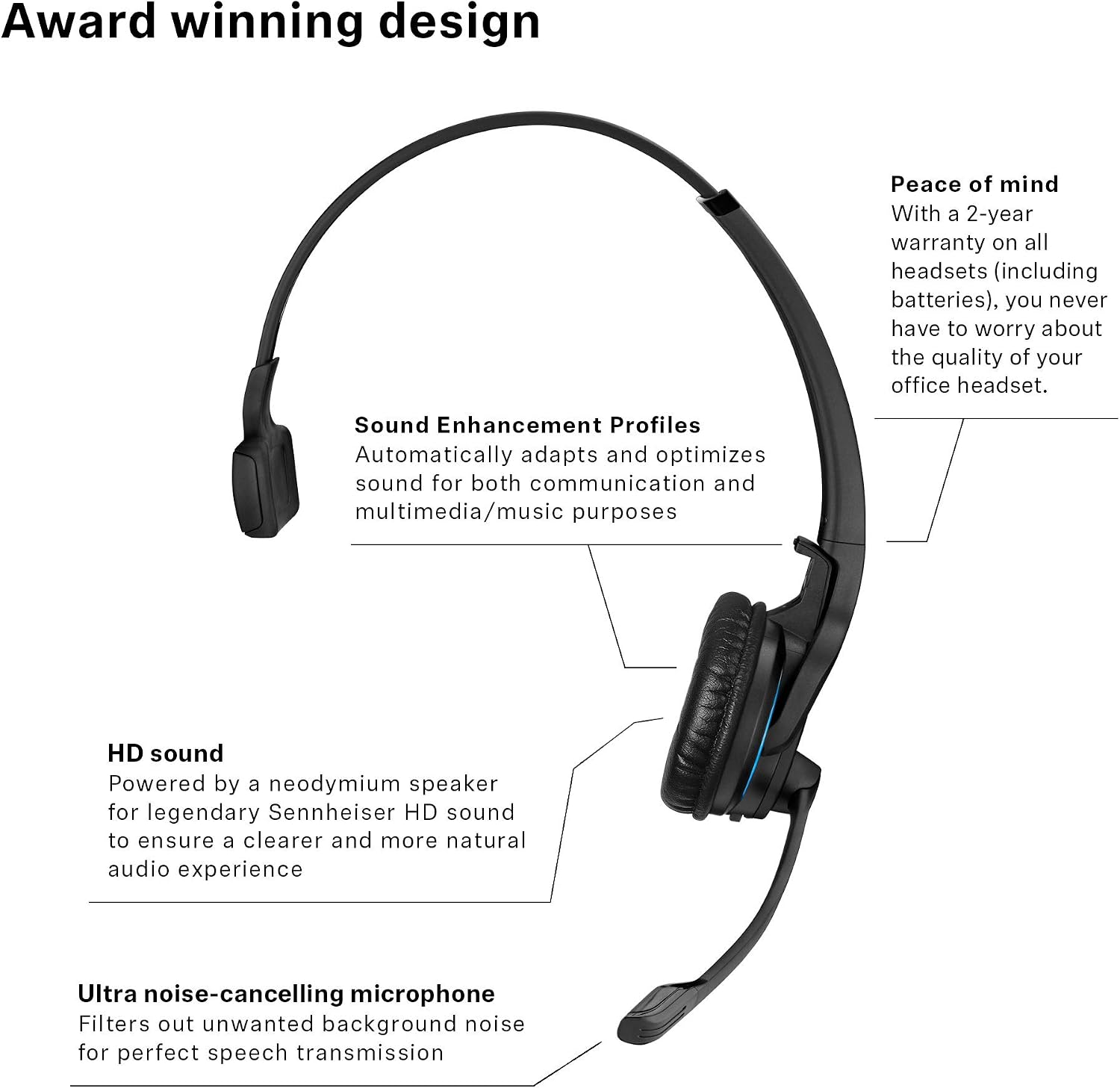 Sennheiser MB Pro 1 (506041) - Single-Sided, Wireless Bluetooth Headset | For Mobile Phone Connection | w/ HD Sound & Noise Cancelling Microphone (Black)