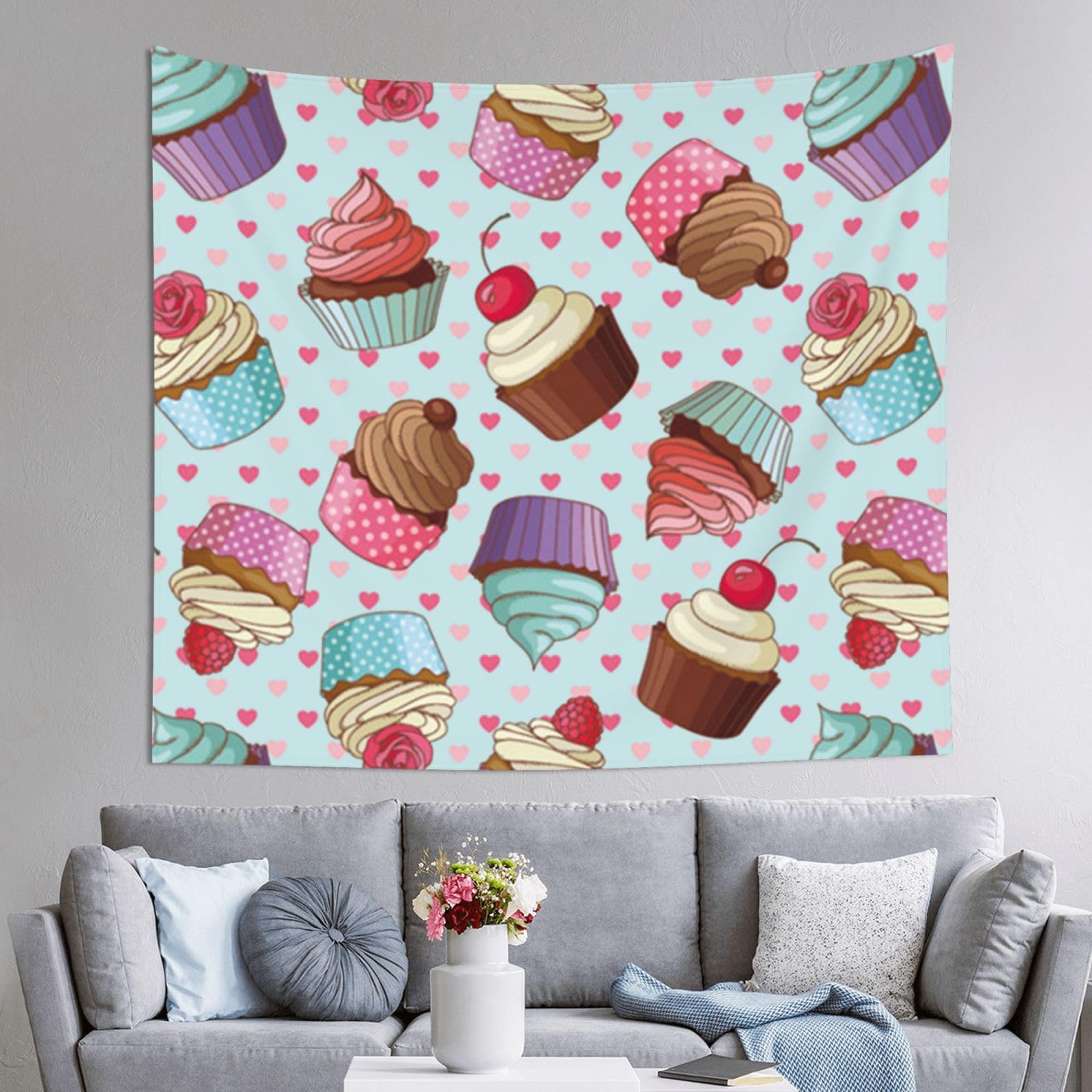 WKSGDSG Decoration Tapestry Wall Hanging For Bedroom, Cupcake, 152x130cm Dorm Decor, Lightweight Easy Hang Wall Art For Living Room, Aesthetic Tapestries For Outdoor, Ceiling, Doorway, Camping