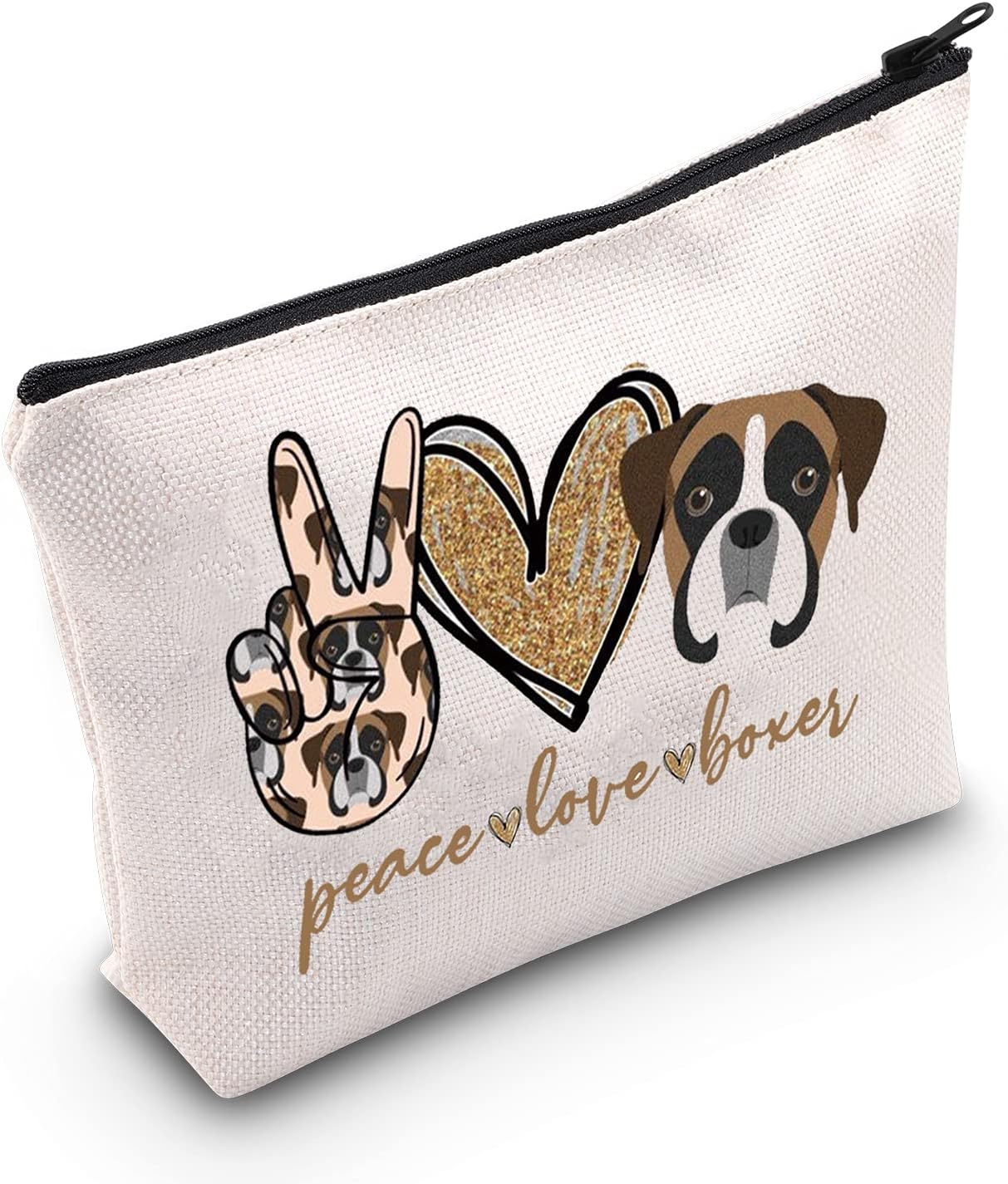 LEVLO Boxer Cosmetic Bag Zipper Bag Gift for Women Girls Peace Love Boxer Cosmetic Bag