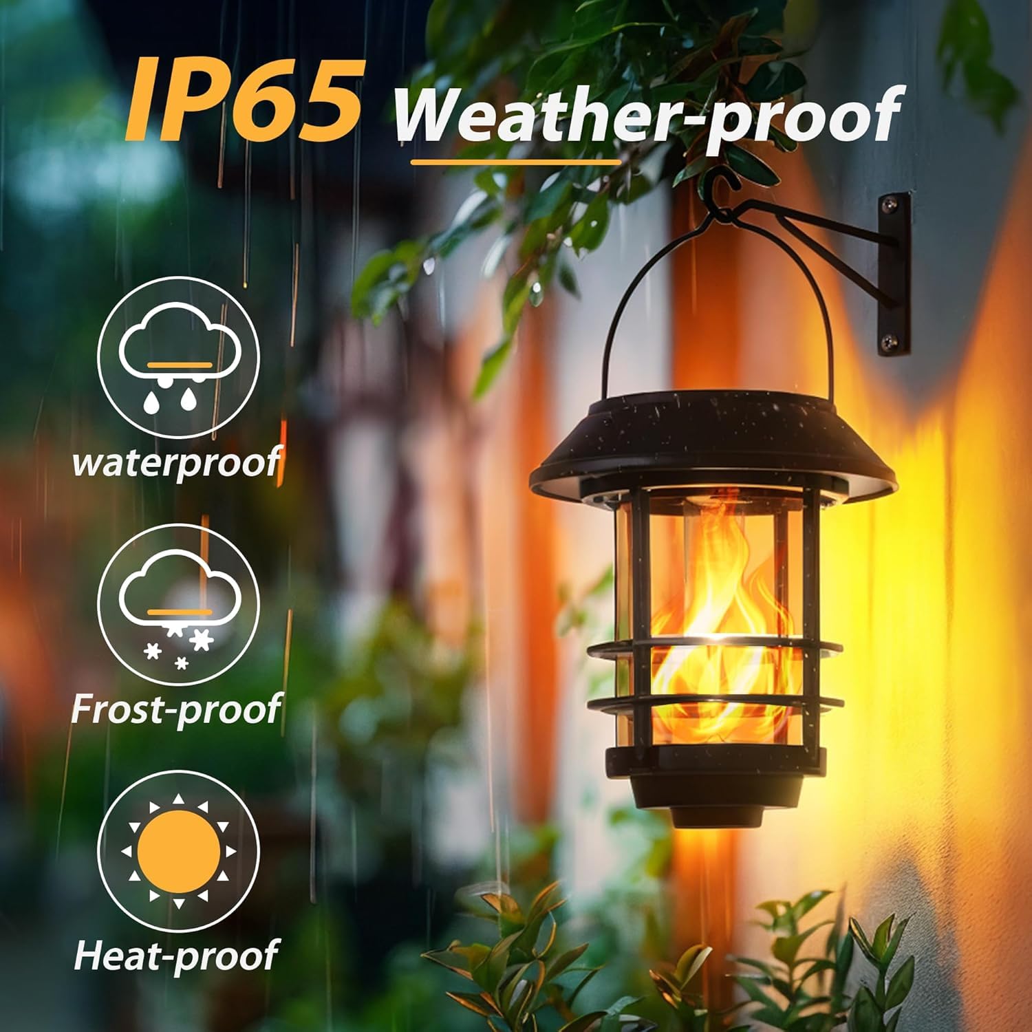FLOWood Solarlampen für Außen Garten IP65 Wasserdicht Flackernde Flammen Wandleuchten 2 Stück
