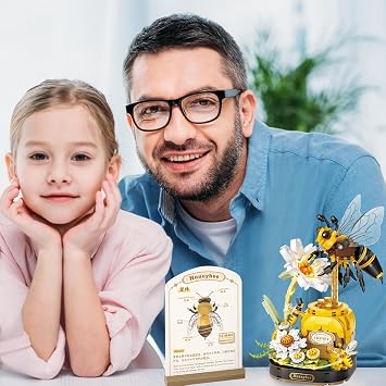 MEIEST Insect Flower Building Blocks Set,Colorful Construction Building Bricks Toy with a Science Popularization Card,Creative Home Decoration (Honeybee)