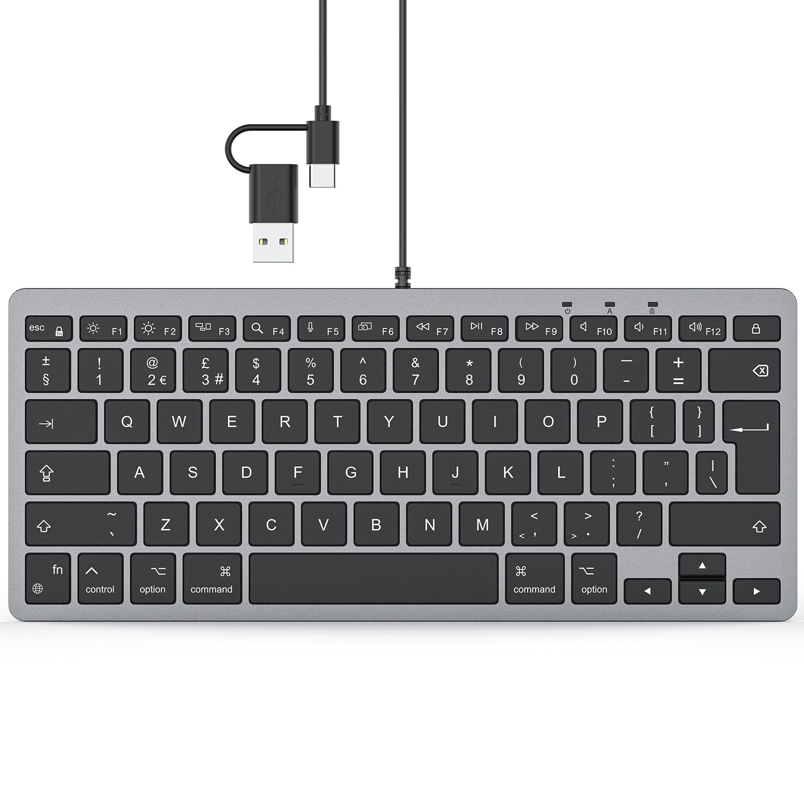 TECURS Wired Keyboard for Mac, QWERTY UK Layout Mini Keyboard for Mac OS with USB A and Type C 2-in-1 Connector for Apple iMac, MacBook Pro/Air, Mac Pro, Mac Mini, Black-image-7
