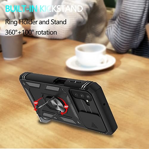 Vista 19 de Funda para Galaxy A04S y A13 5G con 3 protectores de pantalla de vidrio templado, soporte de anillo y cubierta de cámara, policarbonato duro y Vino