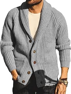 Mens Shawl Collar Cardigan Sweaters Button Down Open Front Knitwear Cable Knitted Ribbed Jackets Outwear