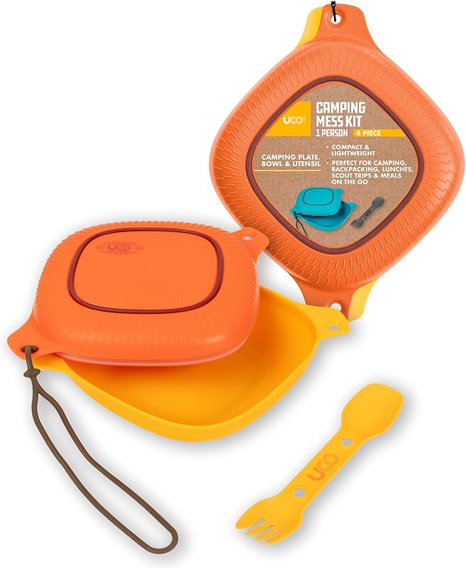 4-Piece Camping Mess Kit with Bowl, Plate and 3-in-1 Spork Utensil Set