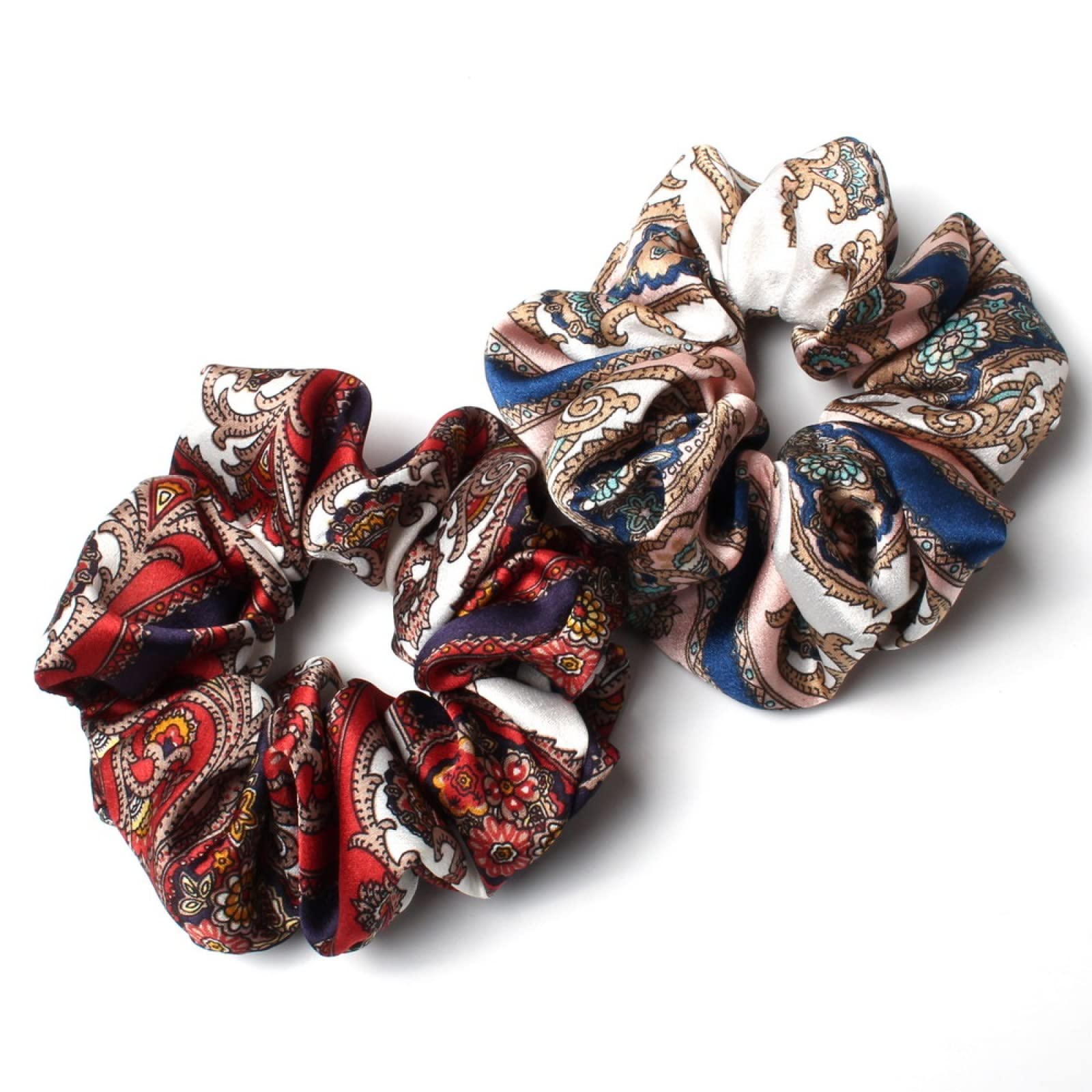 ACiyD Paquete de 2 coleteros de satén Retro para Mujer, coleteros con Estampado de Cadena, Lazos para el Pelo, Gomas elásticas Anchas para el Pelo, tocados, Color E (Color E)