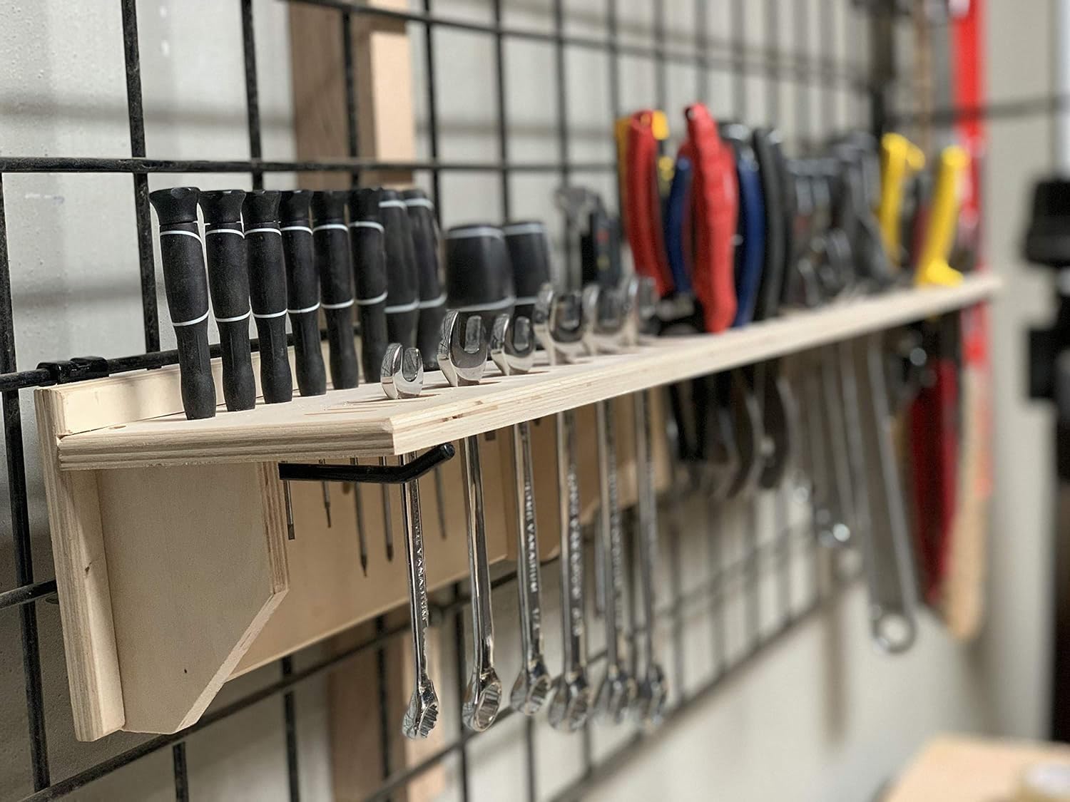 Hand Tool Holder Organization Storage Rack Wood Shelf Organizer 48-Slot Birch Plywood fits Screwdrivers Wrenches Hammers Pliers