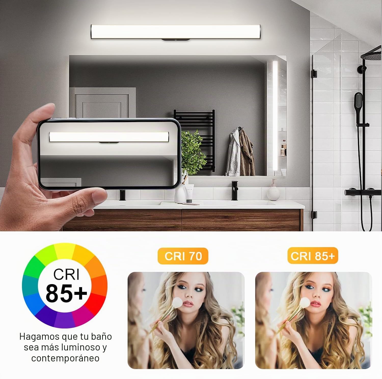 OOWOLF 30W 80CM Lámpara de Baño para Espejo - 4000K LED Iluminación IP44 Pared sobre el Espejo para Tocador/Armario
