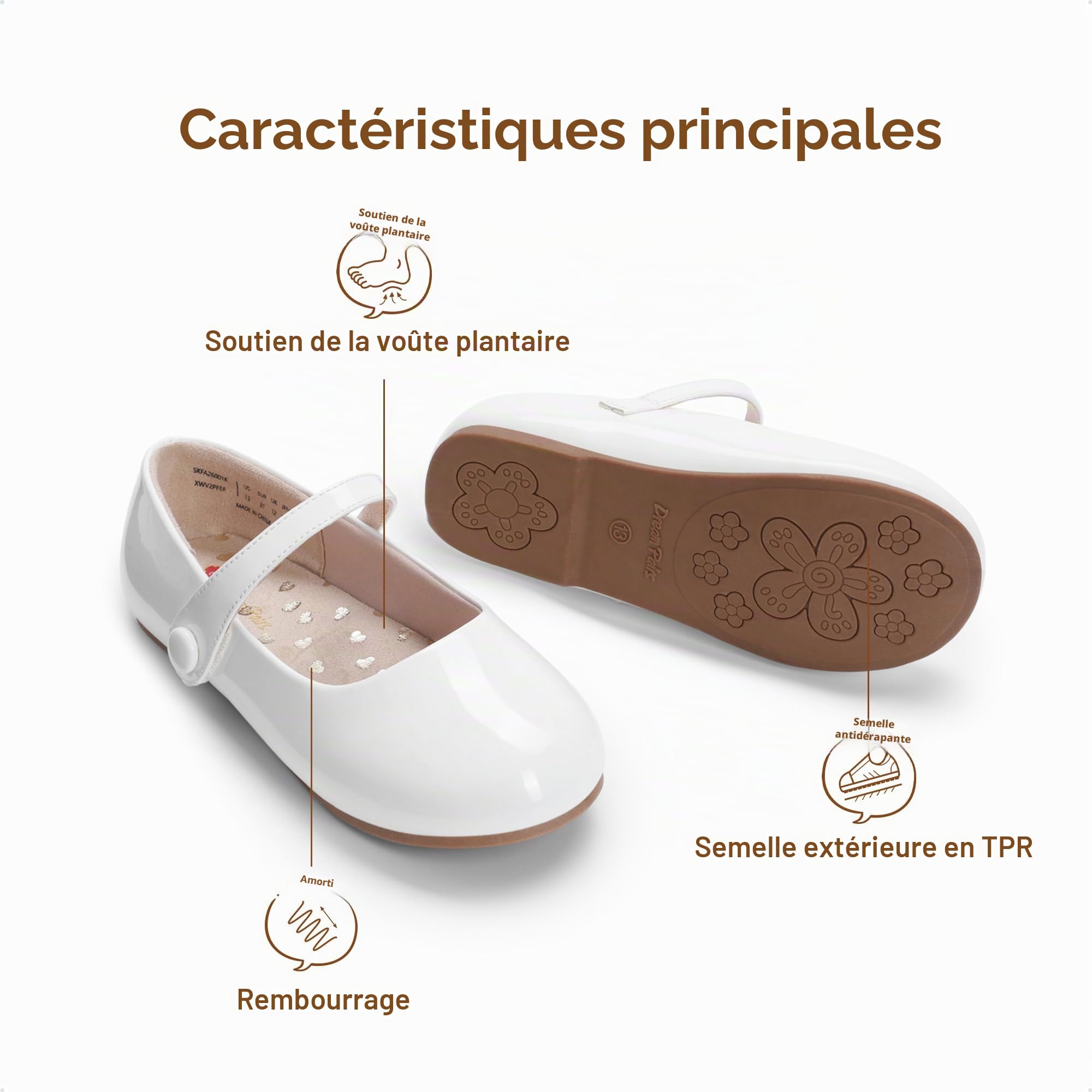 DREAM PAIRS Ballerines Fille Mary Jane Confortables Chaussures Enfant Bébé et Petite Fille à Bout Rond Large, Ballerines Habillées Polyvalentes