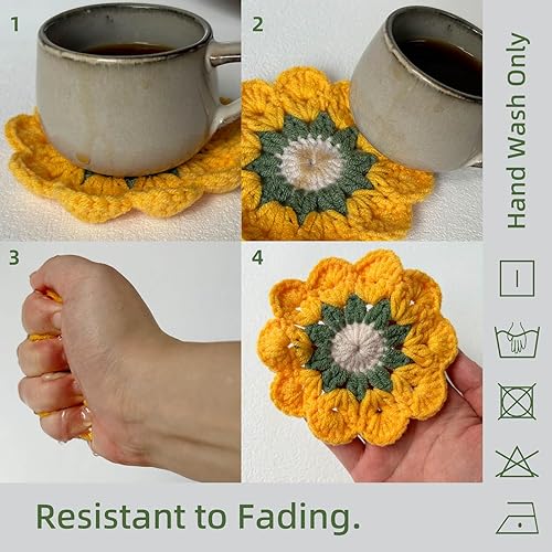 Miniatura 5 de Posavasos de ganchillo 100% hechos a mano, regalos divertidos para mujeres, bonitos posavasos juego de 6