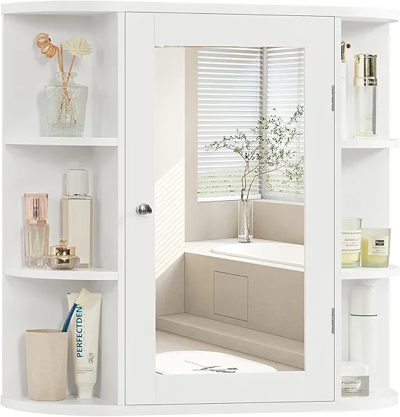 TEENFON Medicine Cabinet Mirror with Door & Adjustable Shelves, Bathroom Medicine Cabinet with Mirror, Medicine Cabinets for Bathroom, White