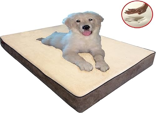 Miniatura 2 de Cama ortopédica impermeable de espuma viscoelástica para mascotas de 41 x 27 x 4 pulgadas, color beige, tamaño 42 x 28 pulgadas con 2 fundas externas