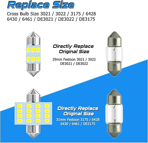 Miniatura 3 de Bombilla LED de 12 V DE3175 DE3175LL de 1.142 in, 1.181 in, 1.220 in, festoon 3175 DE3022 DE3021 3022 3021, blanco, 160 lúmenes320 lm para