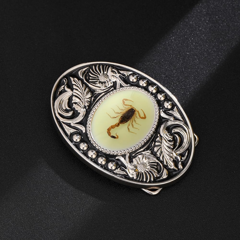 HUABOLA CALYN Vintage American Belt Buckle Men Western Cowboy Luminous Scorpion Tiger eye Black agate Belt Buckles - Image 6