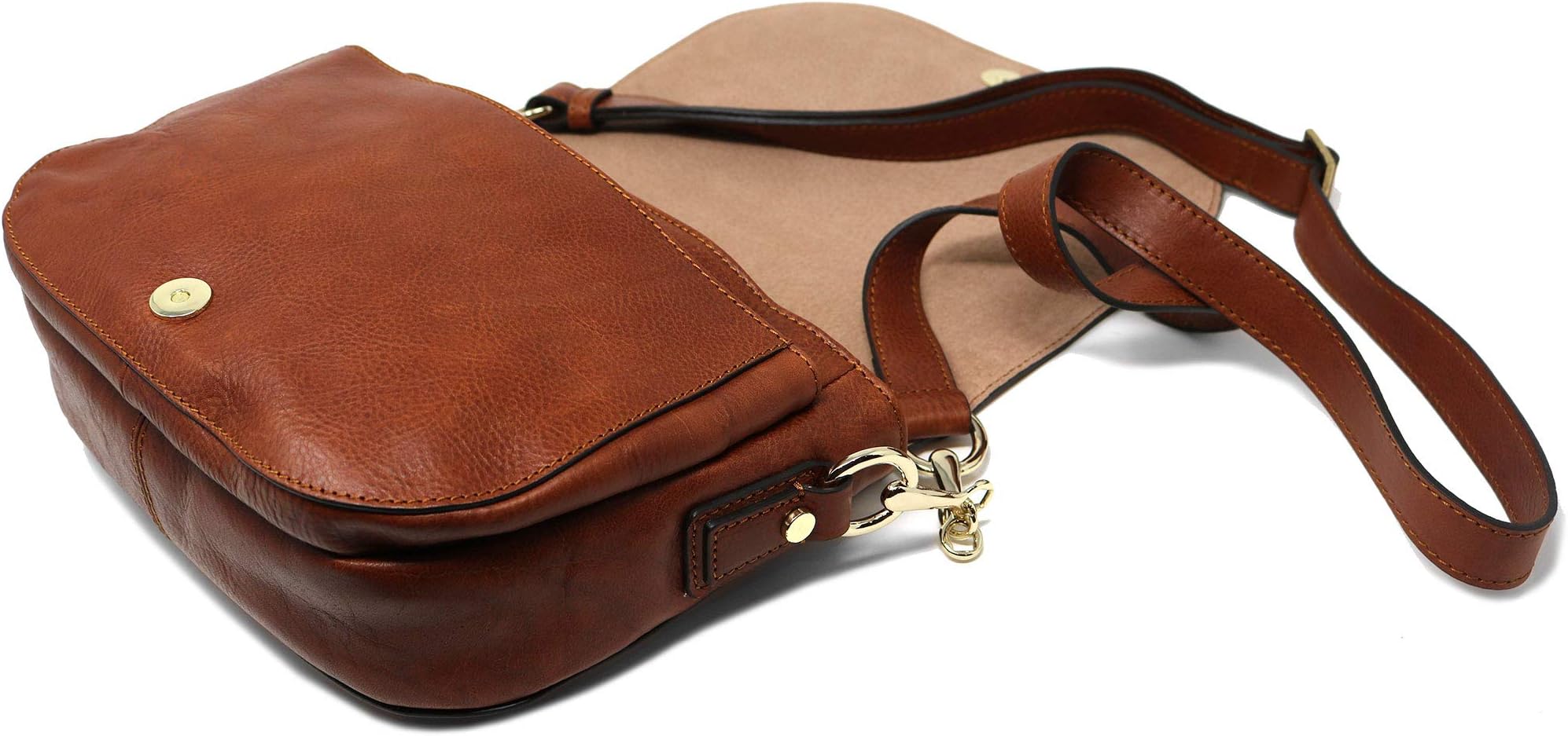 Floto Women's Roma Saddle Bag in Brown Italian Calfskin Leather - handbag shoulder bag