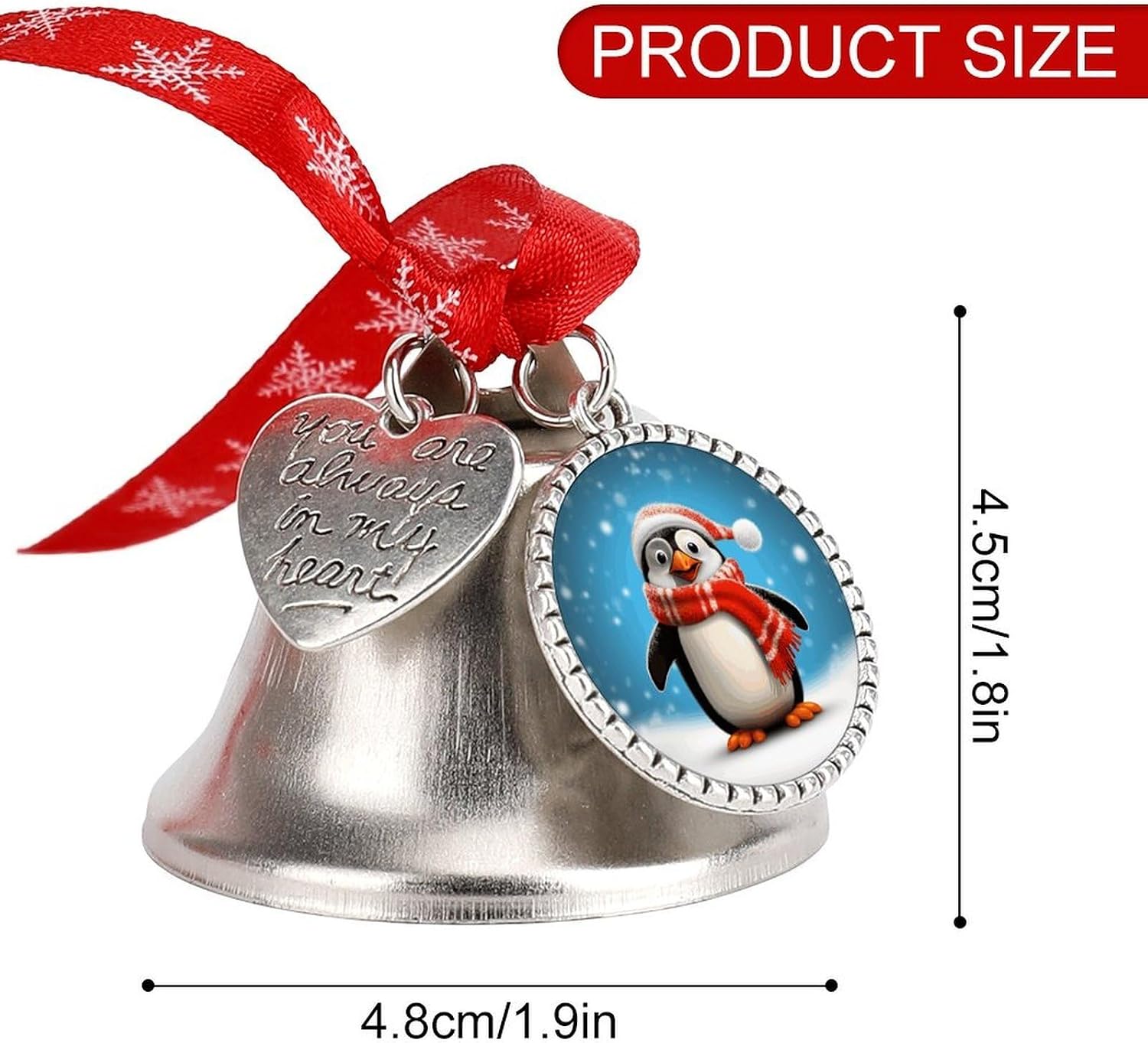 Christmas Funny Penguin Bell Ornament Red Ribbon for Christmas Tree Holiday Decoration Personality Believe Bell Ornaments Sleigh Bells for Winter New Year Party Supplies