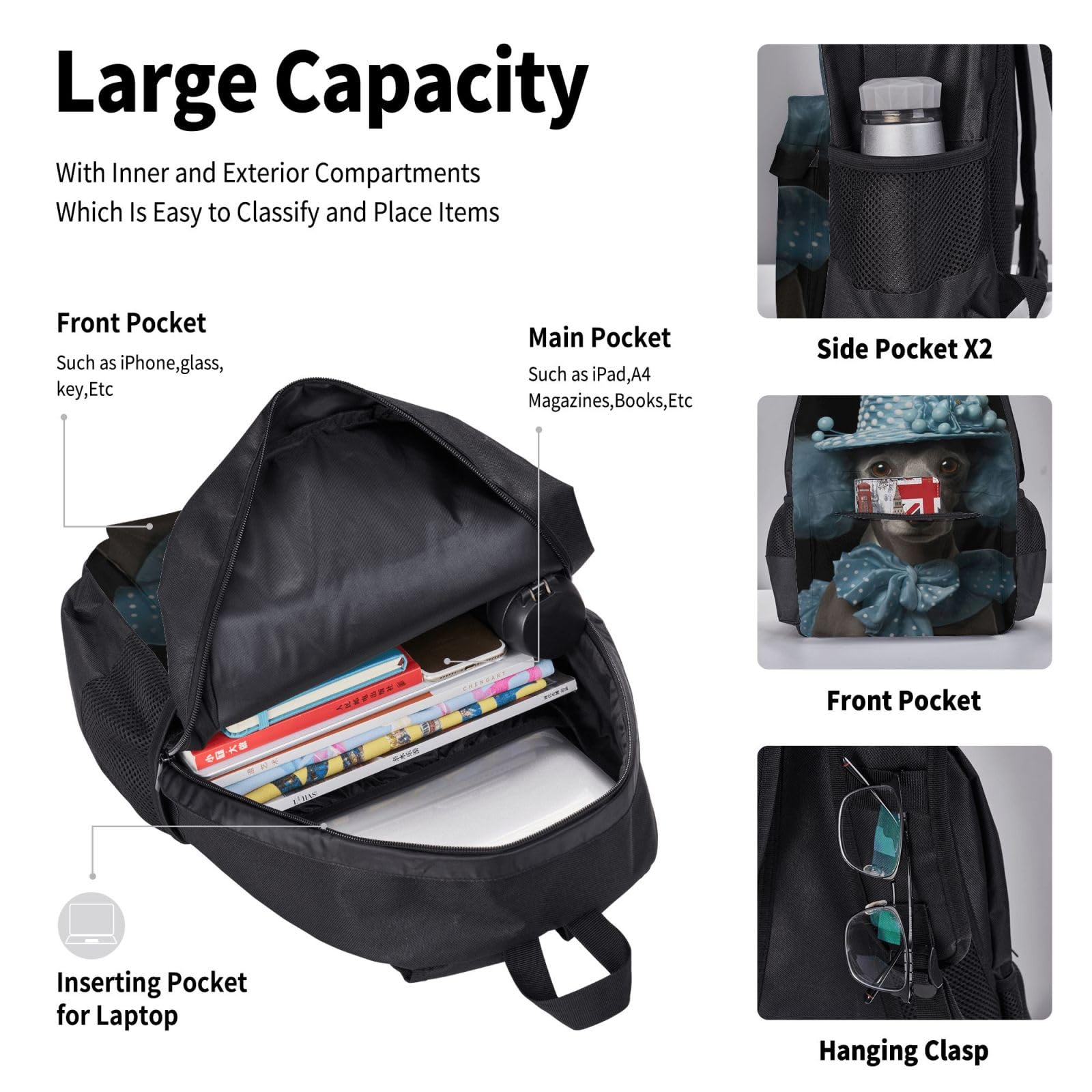 Zaino, borsa portapranzo, astuccio, set da 3 pezzi, per lavoro e