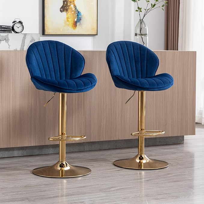 Wahson Velvet Bar Stools Set of 2 Breakfast Bar Chairs with Backrest