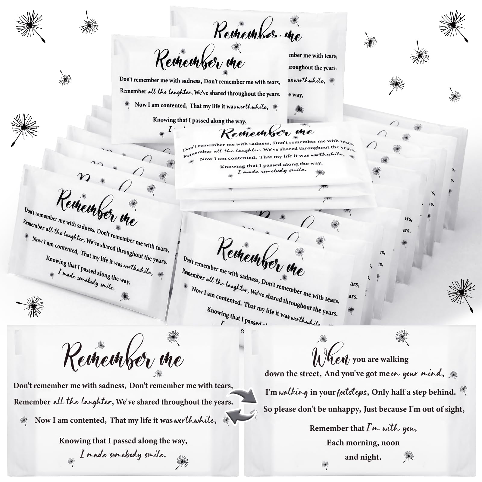 Tenceur 100 Bulk Funeral Tissues Packs Keepsakes Memorial Facial Pocket Tissues Favors Inspirational Poem 3 Ply Mini Travel
