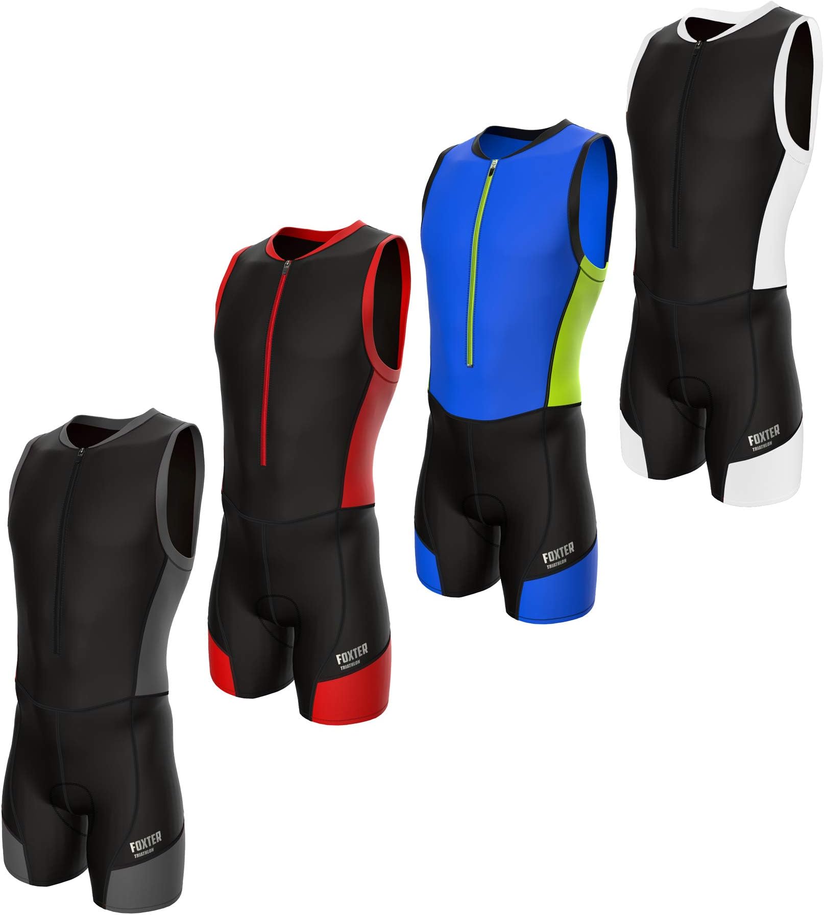Foxter Active Men Triathlon Suit Tri Racing Suit Swimming Running Cycling Suit (Large, Black White)