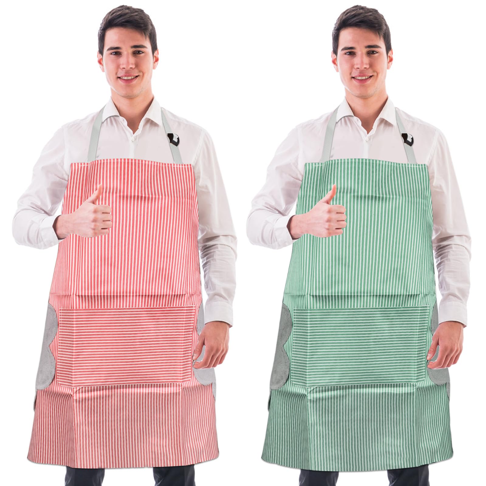 2 Piezas Delantal de Cuello Ajustable con Bolsillos, Delantal Impermeable Chef Delantal, Delantales para Mujer para Cocinar, Barbacoa, Hornear(Rojo y Verde)